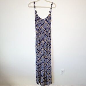 Ava Sky Fighting Eel‎ Printed Pockets Open Slit Leg Blue Jumpsuit Size Large